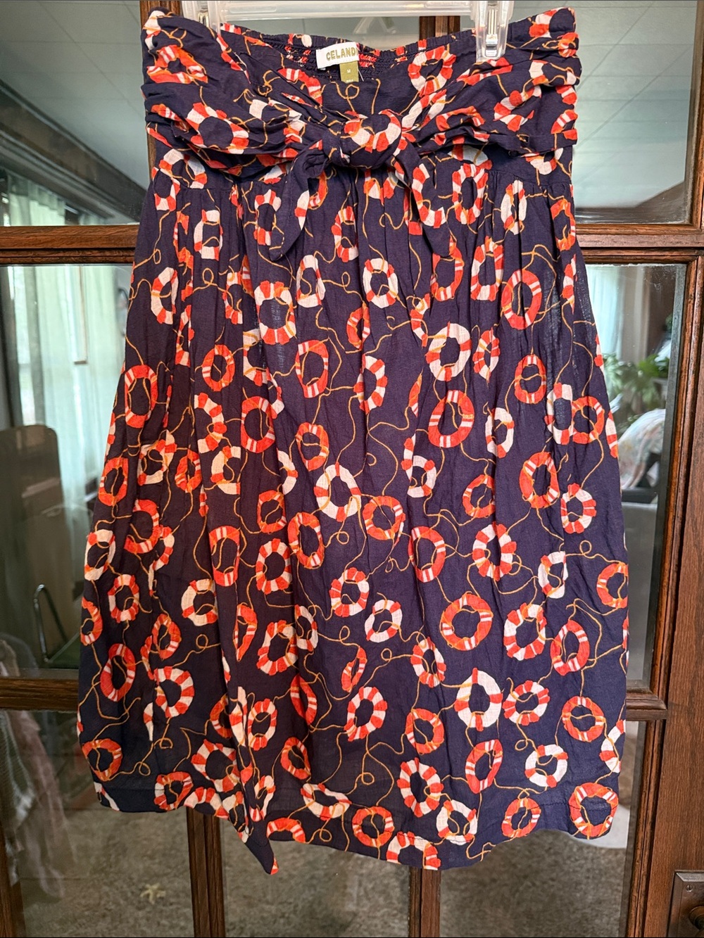Elan Navy A-Line Skirt with Red and White Lifesaver Print